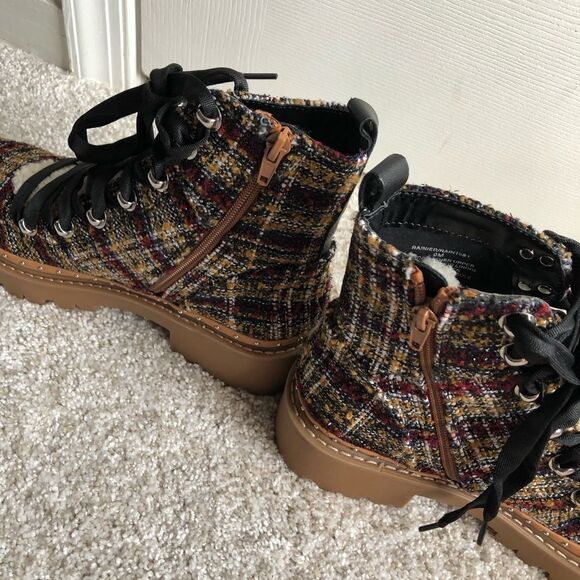 New Steve Madden Women sz 9 M Rainier Multi Plaid tweed Ankle Boots zip lace up - Picture 7 of 12